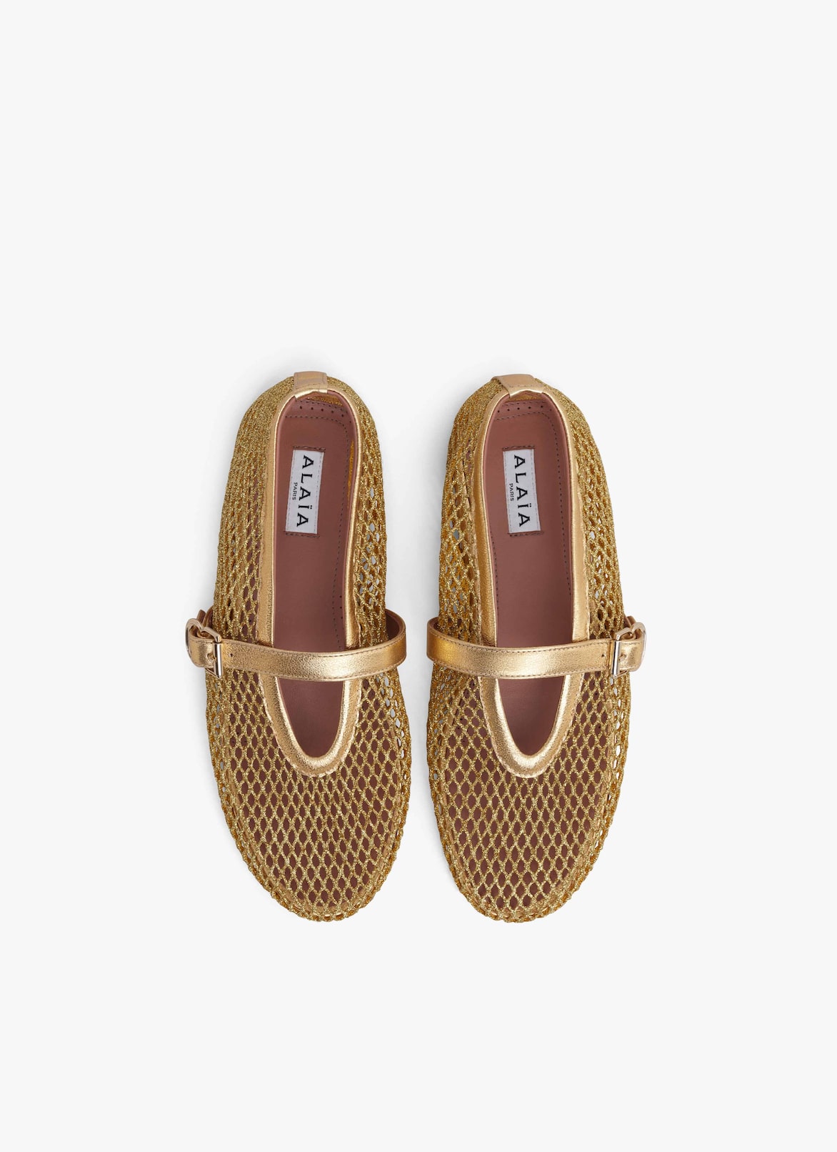 BALLET FLATS IN LAMINATED FISHNET ALAÏA GOLD BALLET FLATS IN LAMINATED FISHNET